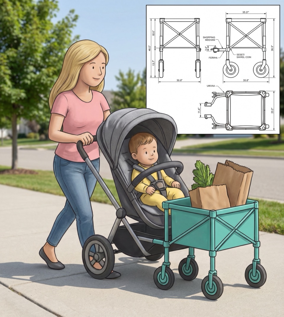 Mommy's Baby Buggy — a mother with her baby stroller and the Baby Buggy wagon product